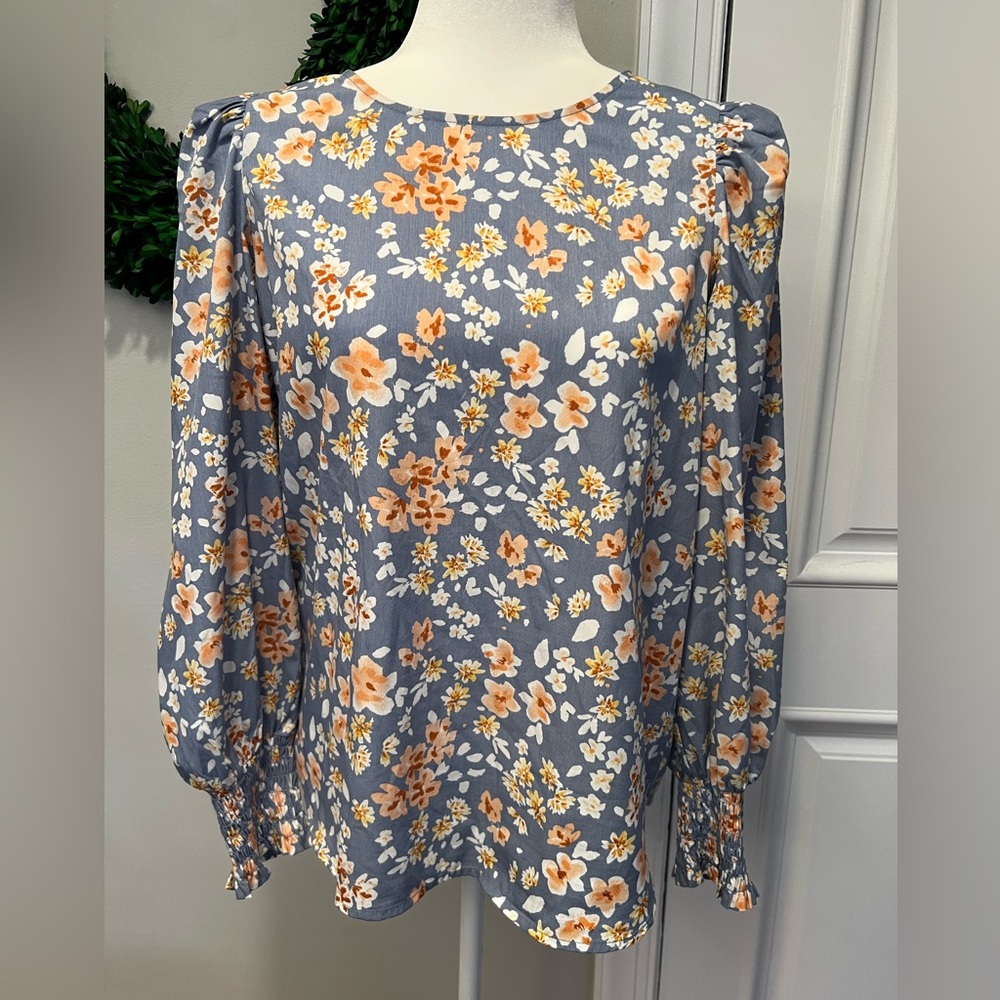 Pleione Floral Blouse - Blue and Orange